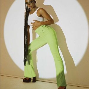 Green Lace Up Flare Pants